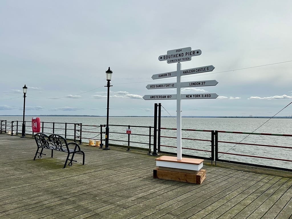 Selfie Post at Pier's Head on Southend Pier, with the Thames Estuary in the background