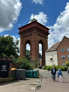 Side view of Jumbo Water tower from Balkerne Passage