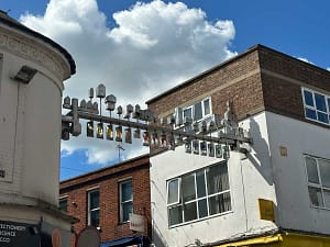 Short Wyre Street sign above the entrance to the street